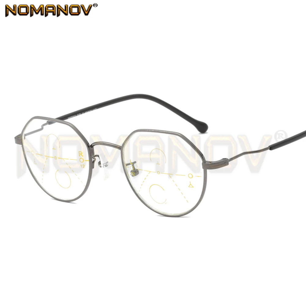 Personality Polygon Frame Retro Round See Near and Far Progressive Multifocus Reading Glasses Add 75 100 125 150 175 200 to 400