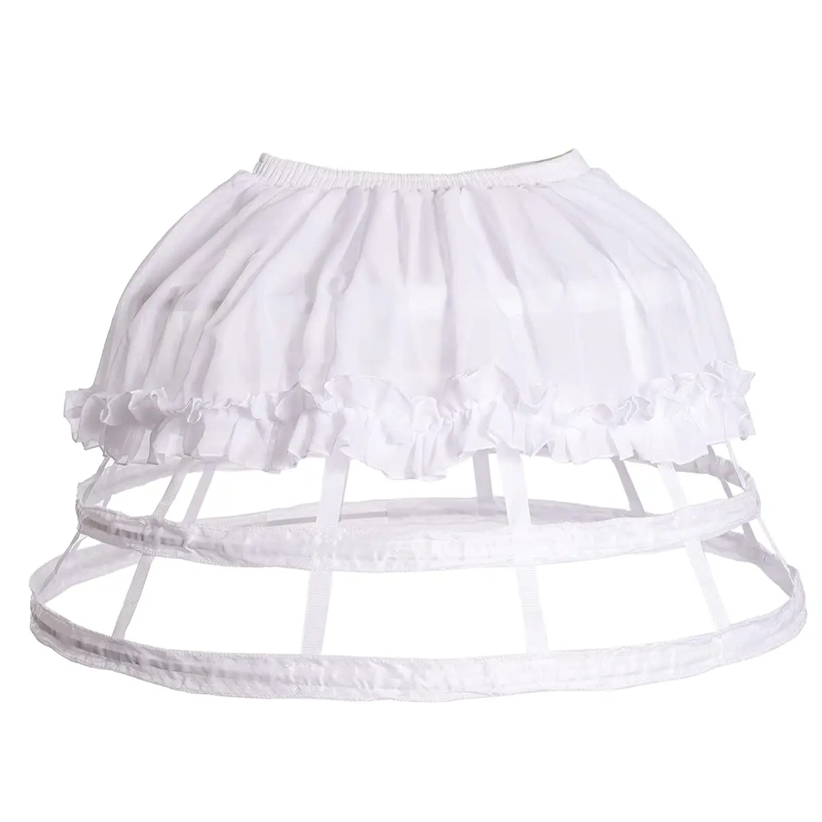 Women's 4 Hoops Costume Crinoline Lolita Girls Chiffon Petticoat Skirt Short Half Slip Cosplay Underskirt White