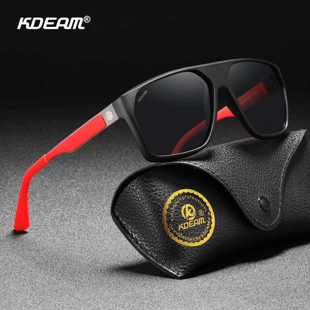 KDEAM New-Look Men's Polarized Sunglasses Cutting Angle Process Designed Sun Glasses With Leather Case And Box CE