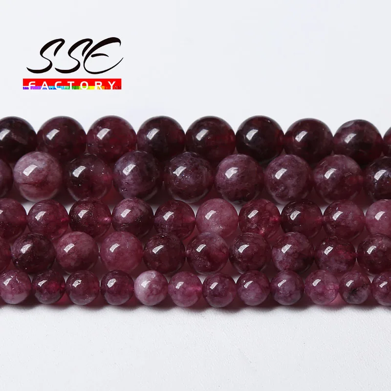 Natural Purple Lepidolit Beads Purple Angelite Stone Round Loose Beads For Jewelry Making DIY Bracelets Accessories 6 8 10mm 15\