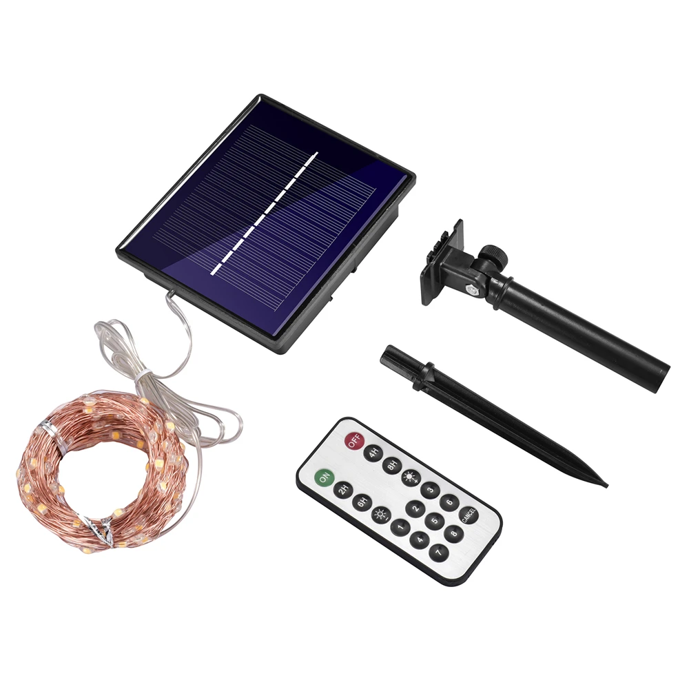 Rf 17key led solar powered luzes de corda de fio de cobre ao ar livre à prova dwaterproof água luzes de fadas para jardim/pátio/festa/quintal/dia dos namorados