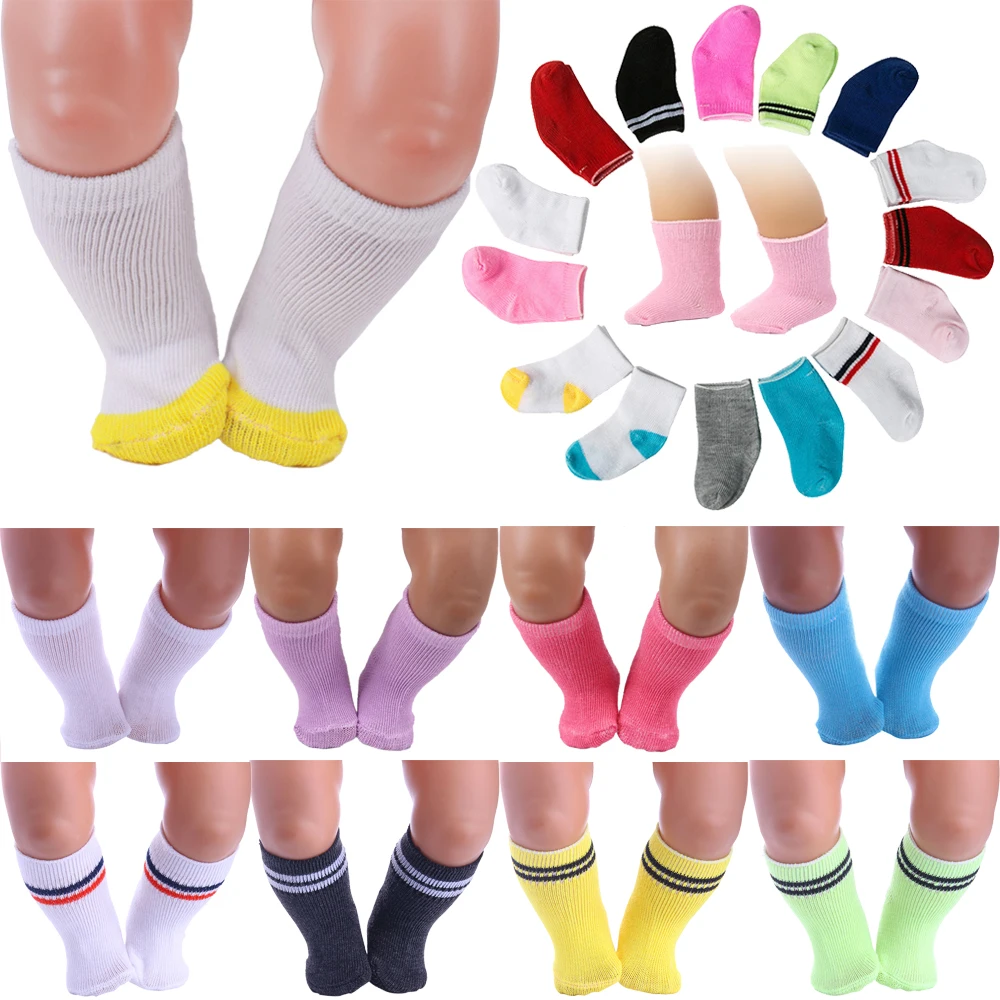 13-Farben-Socken für 18-Zoll-amerikanische Puppen, Mädchenspielzeug und 43-cm-Baby-Kleidungsartikel, Zubehör, Nenuco und unsere Generation, Geschenk