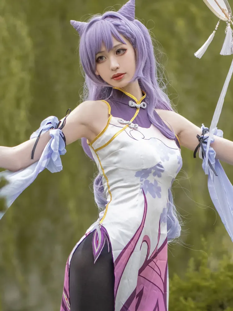 

Irelia H Store Ke qing Genshin Impact Cosplays Fan art Ke qing Cheongsam Cosplay Costume dress female can custom made