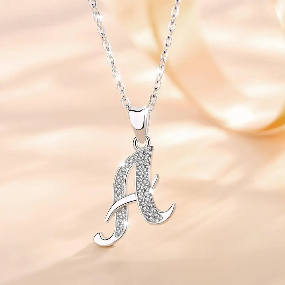 Eudora 100% 925 Sterling Silver Capital Letter Shiny Crystal Pendant Necklace Jewelry Christmas Gift