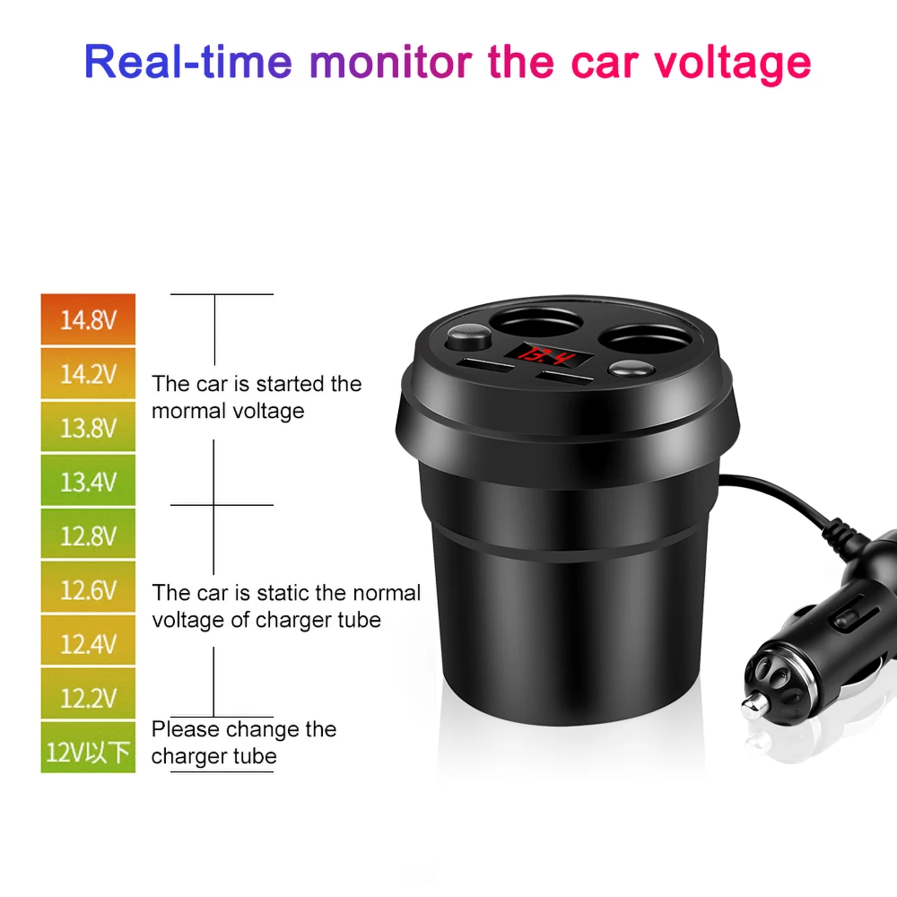 Autolader 2 Usb Dc/5V 3.1A Cup Stopcontact Adapter Sigarettenaansteker Splitter Telefoon Met Voltage Led display Auto Accessoires