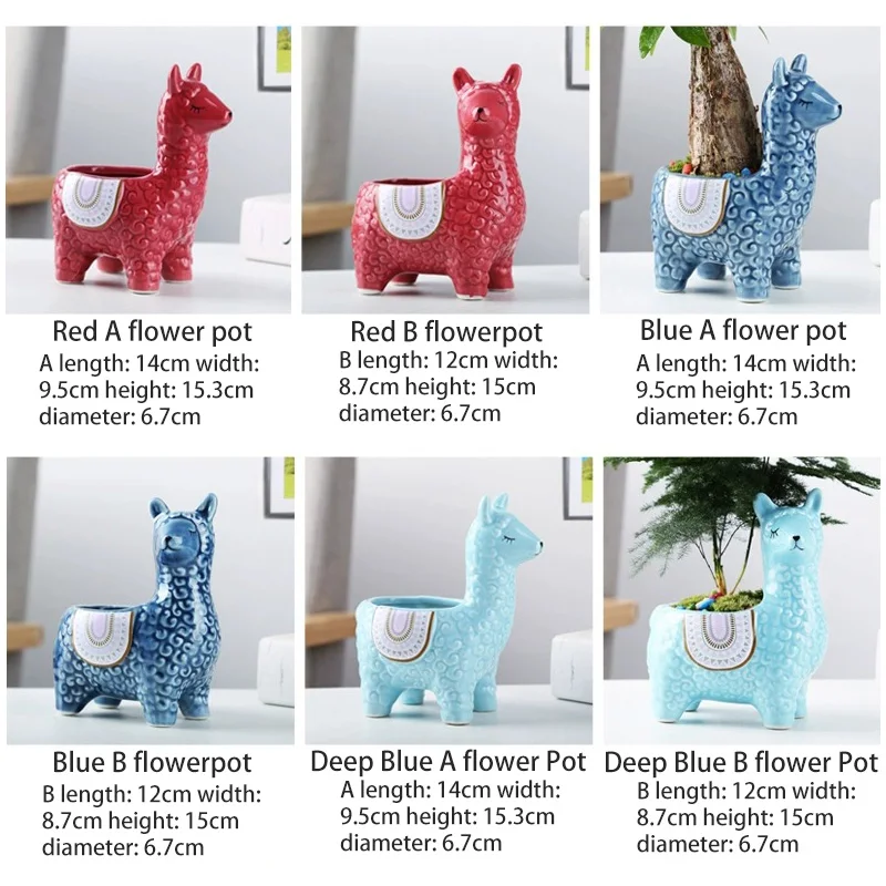 Ceramic Alpaca Flower Pot European Style Cute Fleshy Nordic Home Decoration Cartoon Animal Plant Macetas Balcony Decorations New