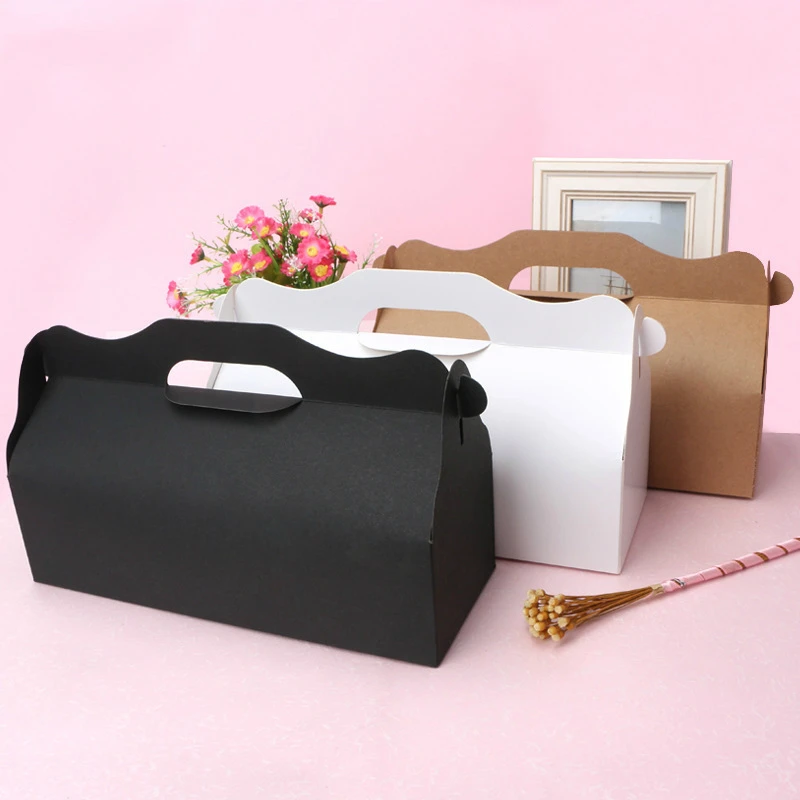 5/10pcs Roll Cake Box With Tray With Handle Gift Kraft Paper Box Packaging Home Baking Gift Boxes Wedding Party Favors Birthday