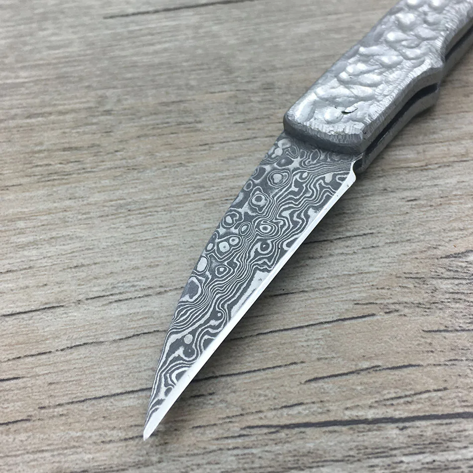 Couteau pliant de poche en acier, damas, pour Camping, ordinateur, poignée sculptée, utilitaire d'auto-défense d'extérieur