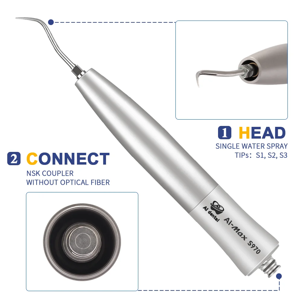 AI-S970KL/S970K/S970/S970-M4/B2 Oral Whitening Ultrasonic Piezo Air Scaler Dental Handpiece Stainless Steel Single Water Spray