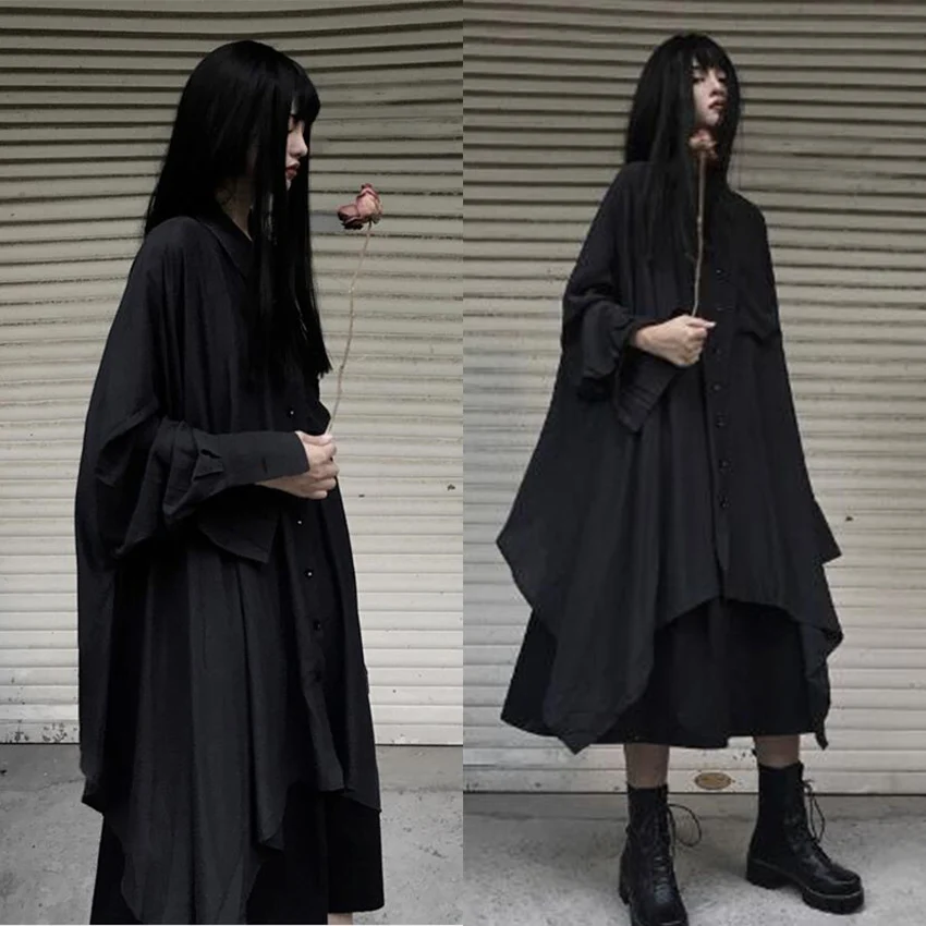 Japanese Fashion Kimono Women One Size Samurai Harajuku Gothic Oversize Shirt Dress Loose Plus Size Long Sleeve Goth Dresses