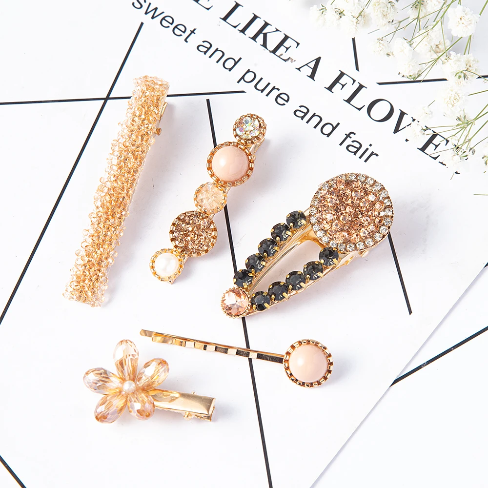 1Set Handmade Pearls Hair Clips Pin for Women Fashion Geometric Flower Barrettes Headwear Girls Sweet Hairpins Hair Accessories