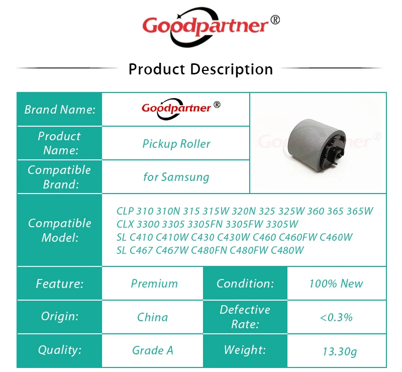 1X JC73-00309A Pickup Roller for Samsung CLP 310 315 320 325 360 365 CLX 3300 3305 SL C410 C430 C460 C467 CLP315 CLP310