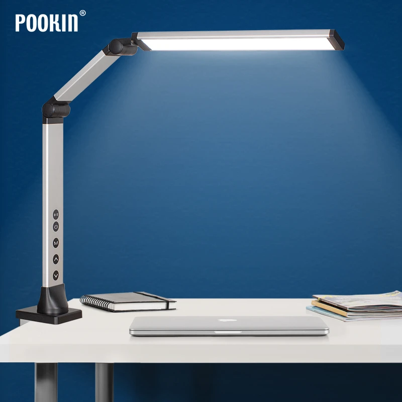 

Алюминиевая Настольная лампа с длинным кронштейном, пульт дистанционного управления, затемнение, металлический зажим, светильник льные лампы для офиса, гостиной, лампа для ухода за глазами, кабинета