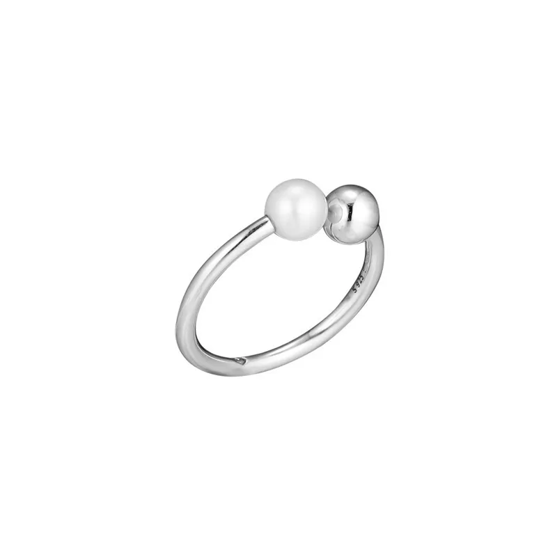 Witte Parel Ringen Voor Vrouwen Gladde Ronde Kraal Open Ringen 925 Sterling Zilveren Sieraden Charme Vrouwen Ringen Accessoires Fijne Sieraden