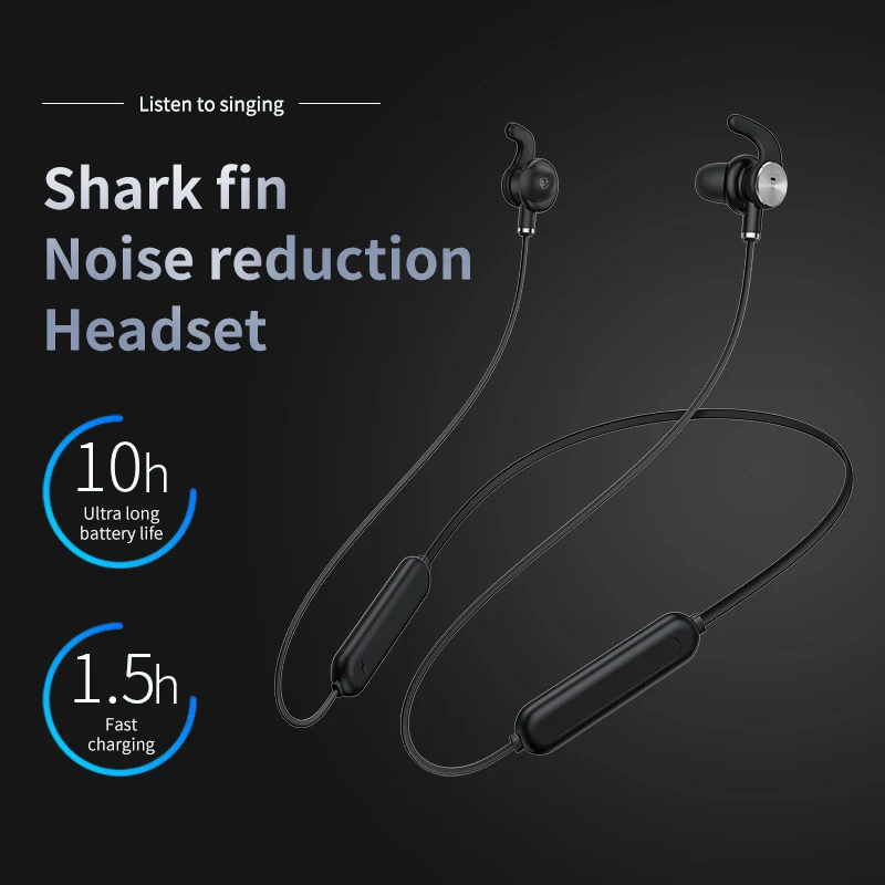 ANC ชุดหูฟังไร้สาย Bluetooth 5.0ลดเสียงรบกวนคอแม่เหล็ก-ติดตั้งในพร้อมชุดหูฟังไมโครโฟน