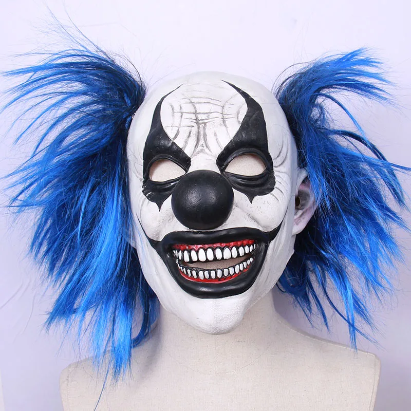 Scary Clown With Hair Latex Mask Carnival Costume Props Halloween Masquerade Adult Party Cosplay Costume Mask Halloween Props