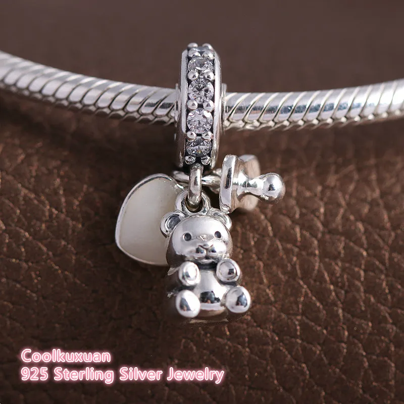 

Mother's Day Baby Treasures Hanging Charms 925 Sterling Silver Enamel Heart/Pacifier /Teddy Bear Beads Fits Pandora bracelets