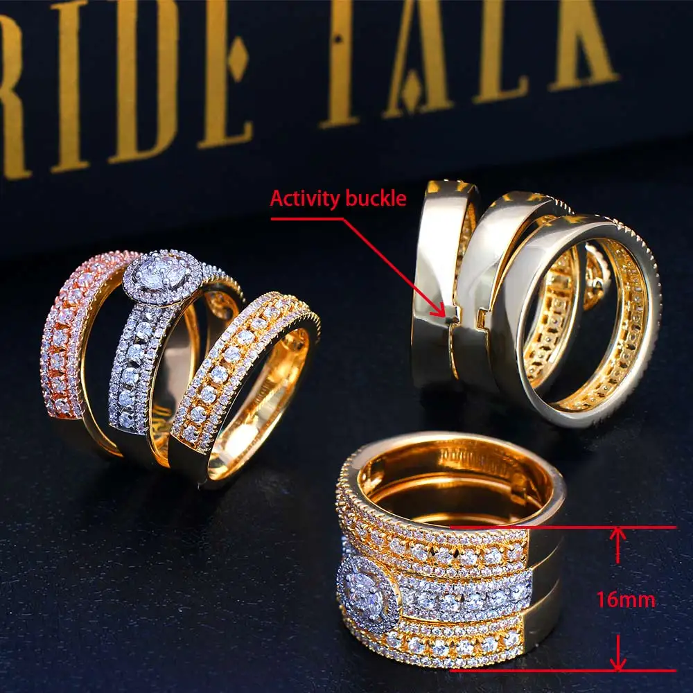 Bride Talk Luxury 3 in 1 Stackable Wedding Rings for Women Bridal Engagement Wedding Jewelry Cubic Zirconia CZ Accessories Rings