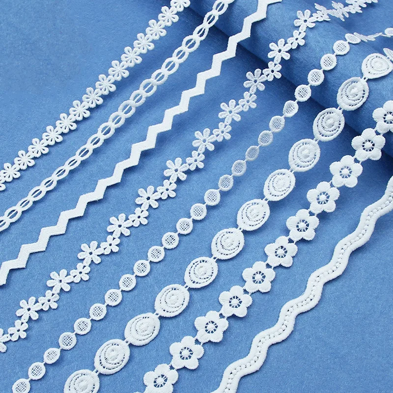 5yards White Cotton Embroidered Lace Trim Ribbons Fabric DIY Sewing Handmade Craft Materials Sewing Accessories Supplies