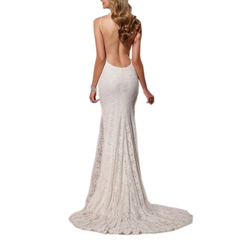 Thin Strap Wedding Dress Sexy Backless Bridal Dress Lace Embroidery Mopping Wedding Dress Applique Can Be Customized Color