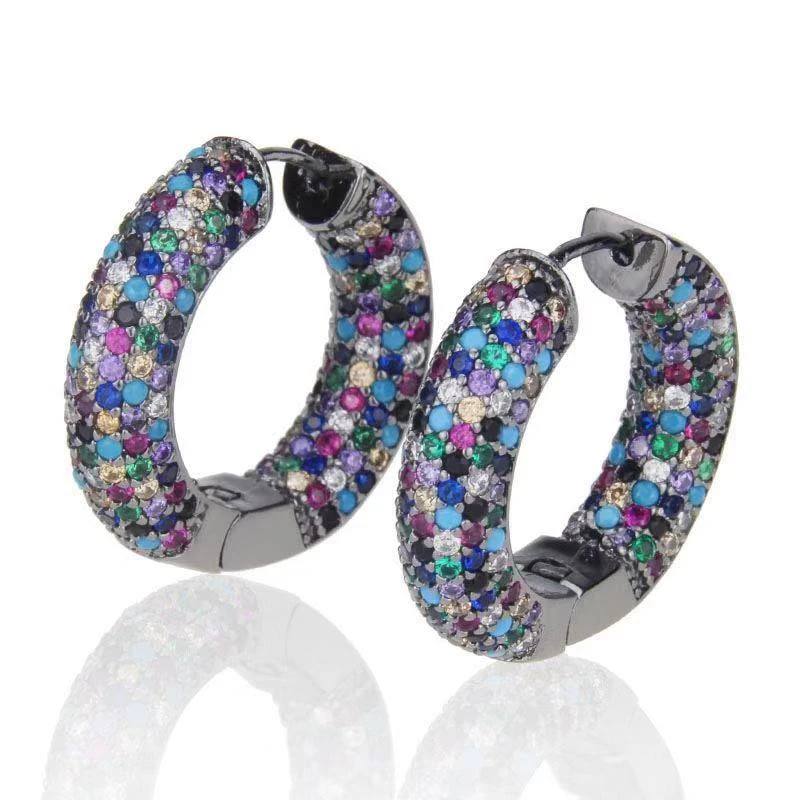 

HIBRIDE Luxury Women Elegant Hoop Earrings Vintage Multicolor Cubic Zirconia Brilliant Design Hoop Earring for Wedding E-698