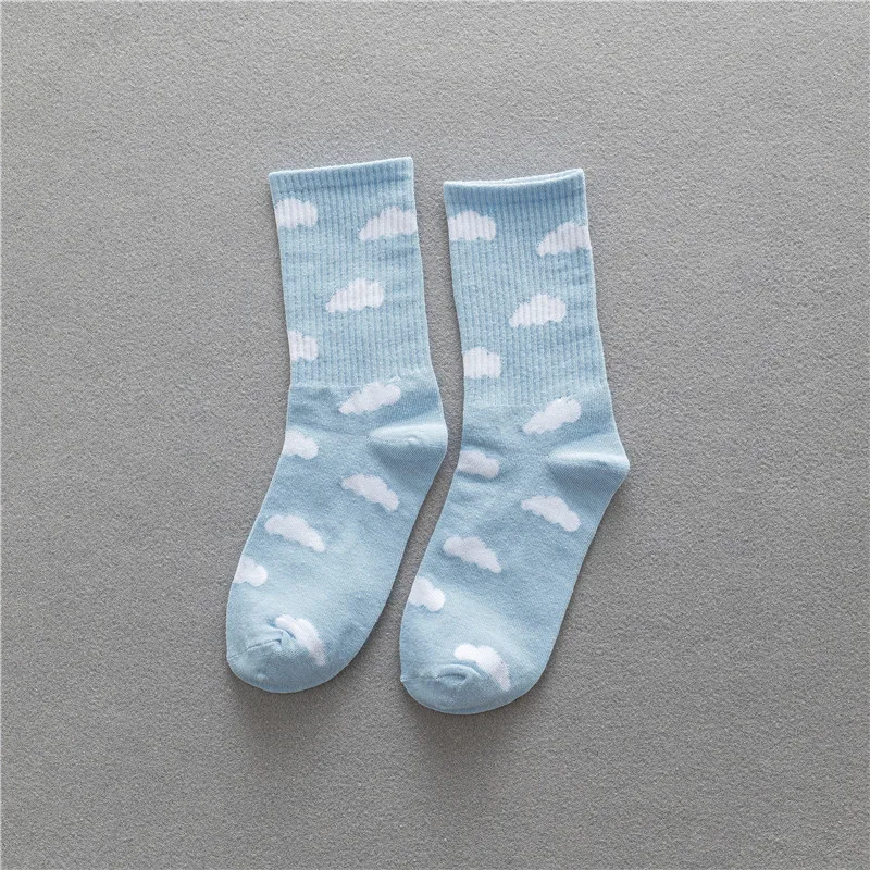 Japanese Harajuku Female Socks Kawaii Cloud Pattern Casual Socks Women Original Tide Blue Sky And White Clouds Skateboard Sock