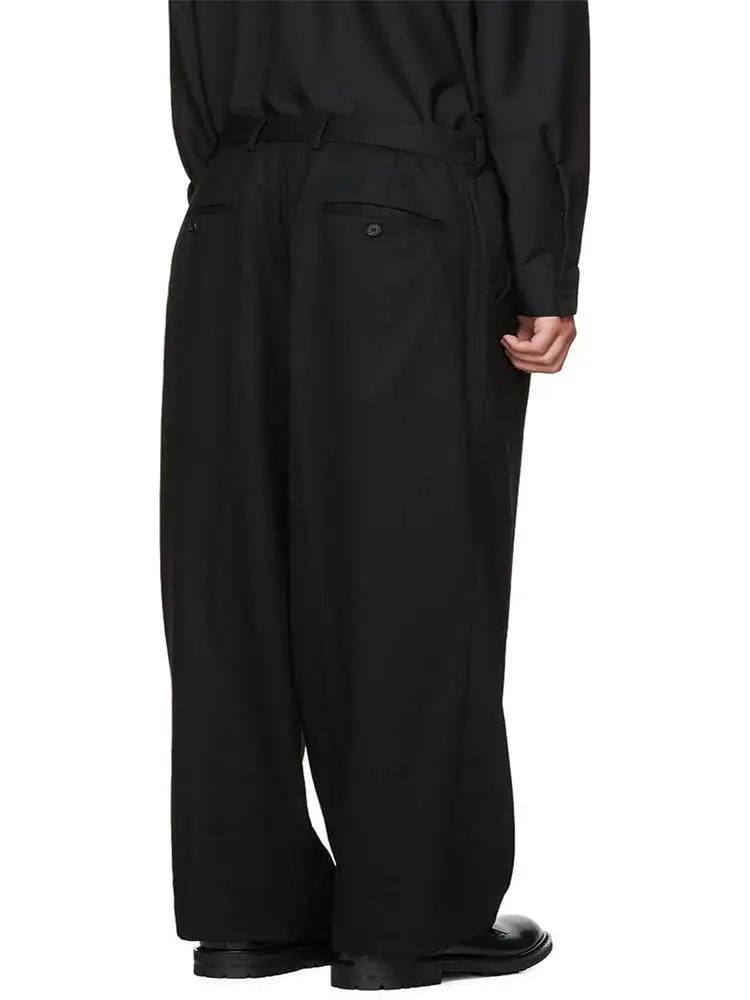 

Spring And Autumn Men's Casual Pants Loose Straight Wide Leg Pants Pure Color Trend Pants Knee Obvious Trouser Line Design