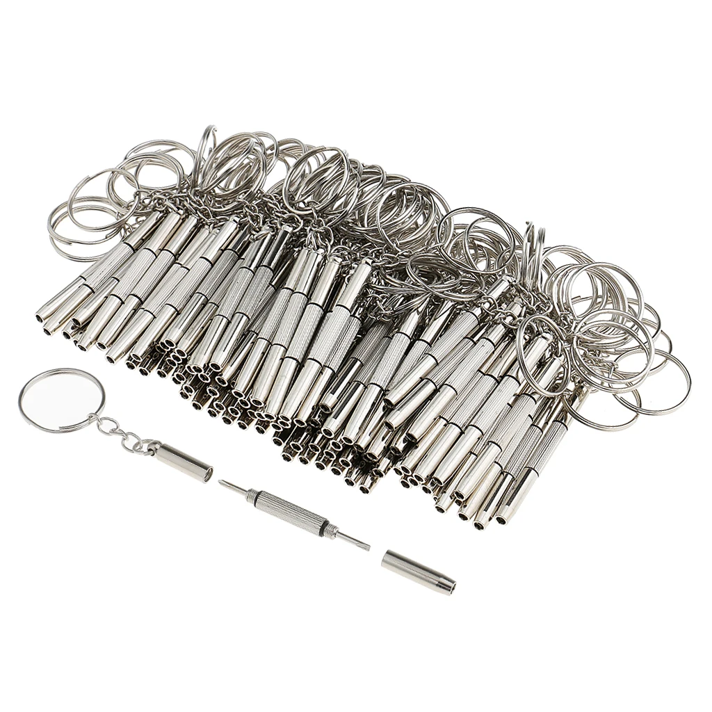 100 Pieces 3 in 1 Precision Eyeglass Cellphone Watch Screwdriver Repair Kit Mini Keychain Glass Eyewear Repair Tool