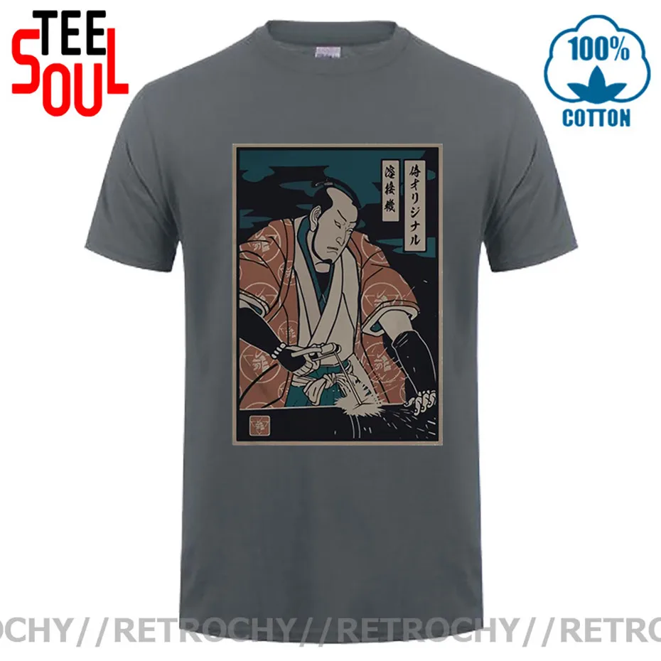 Retrochy Welding Samurai T-Shirt Samurai Welder Funny T Shirts Men New Short Sleeve Streetwear Harajuku TShirt Hip Hop Tees Tops