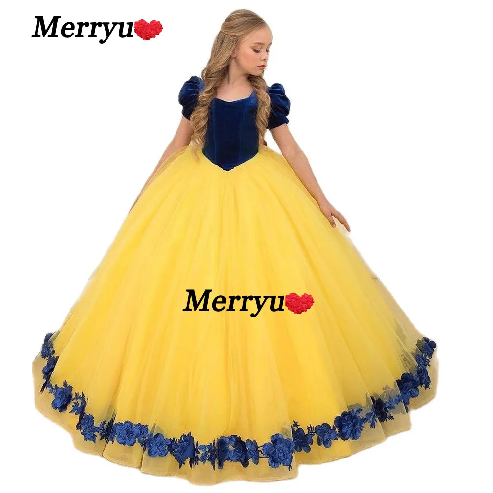 Kids Velvet Tulle First Communion Dresses  Ball Gown Pageant Dress Flower Girl Dresses for Weddings Princess  Dress