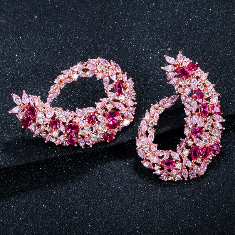 CWWZircons Funkelnde Zirkonia Silberfarbene Große Blumen-Creolen für Damen, Brautschmuck, Hochzeitsschmuck, Accessoire, Großhandel E0083 – Detail 7