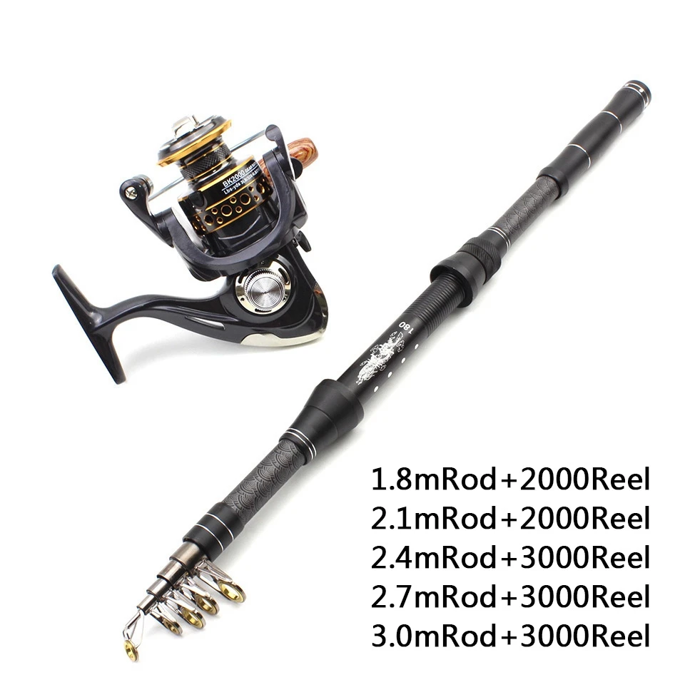 1.8-3.0m Telescopic Fishing Rod and 11BB Fishing Reel Wheel Portable Travel Fishing Spinning Fishing Rod Combo carp rod Pesca