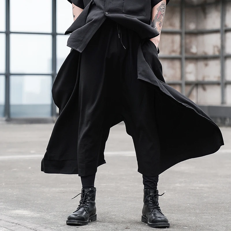 Original design casual pants hair stylist trendy brand pants dark Japanese wide-leg pants men's culottes