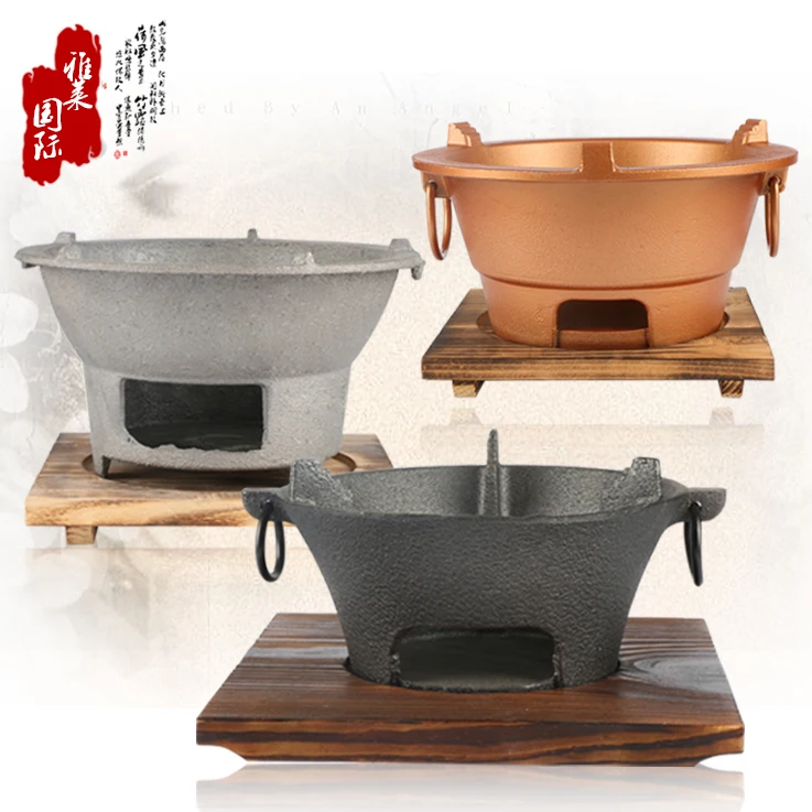 

Cast Iron Charcoal Carbon Barbecue Stove Alcohol BBQ Oven Roast Meat Seafood Japanese Korean Health Grill Wooden Tray Set