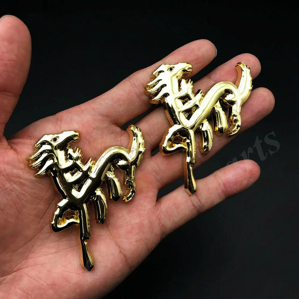 2pcs Metal Chinese Character Runing Horse Pony Car Emblem Badge Decal Sticker