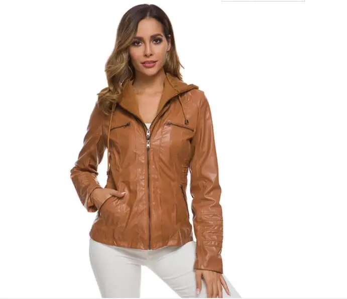 Faux Leder Jacke Frauen 2019 Einfache Mantel Jacke Frauen Winter Biker Jacke Faux Leder PU Plus Größe Hoodies Oberbekleidung