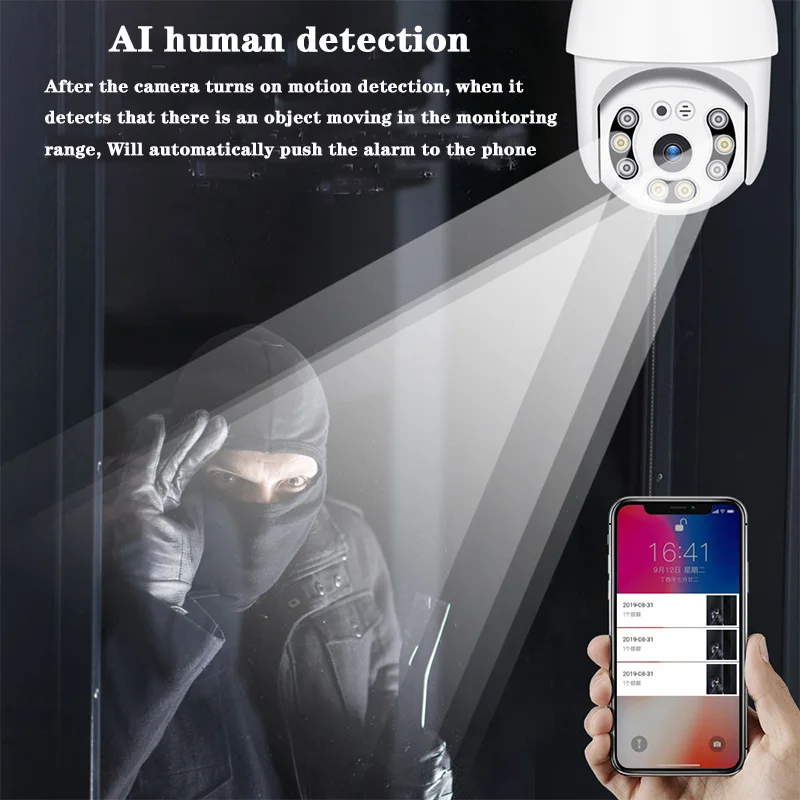 3MP HD PTZ Wifi Camera Auto Tracking 4xDigital Zoom AI Human Detection ONVIF Wireless Waterproof IP Camera XMeye ICSEE H.265X