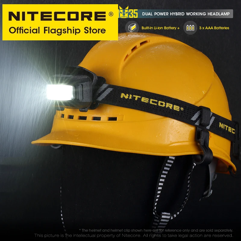 NITECORE-faro delantero NU35, lámpara de trabajo híbrida de larga duración, con múltiples luces, para senderismo, con batería AAA