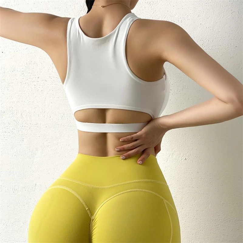 Push Up Shockproof Running Jogger Sport Bra Women Hollow Out Patchwork Fitness Workout Vest Breathable Sexy Yoga Crop Tops