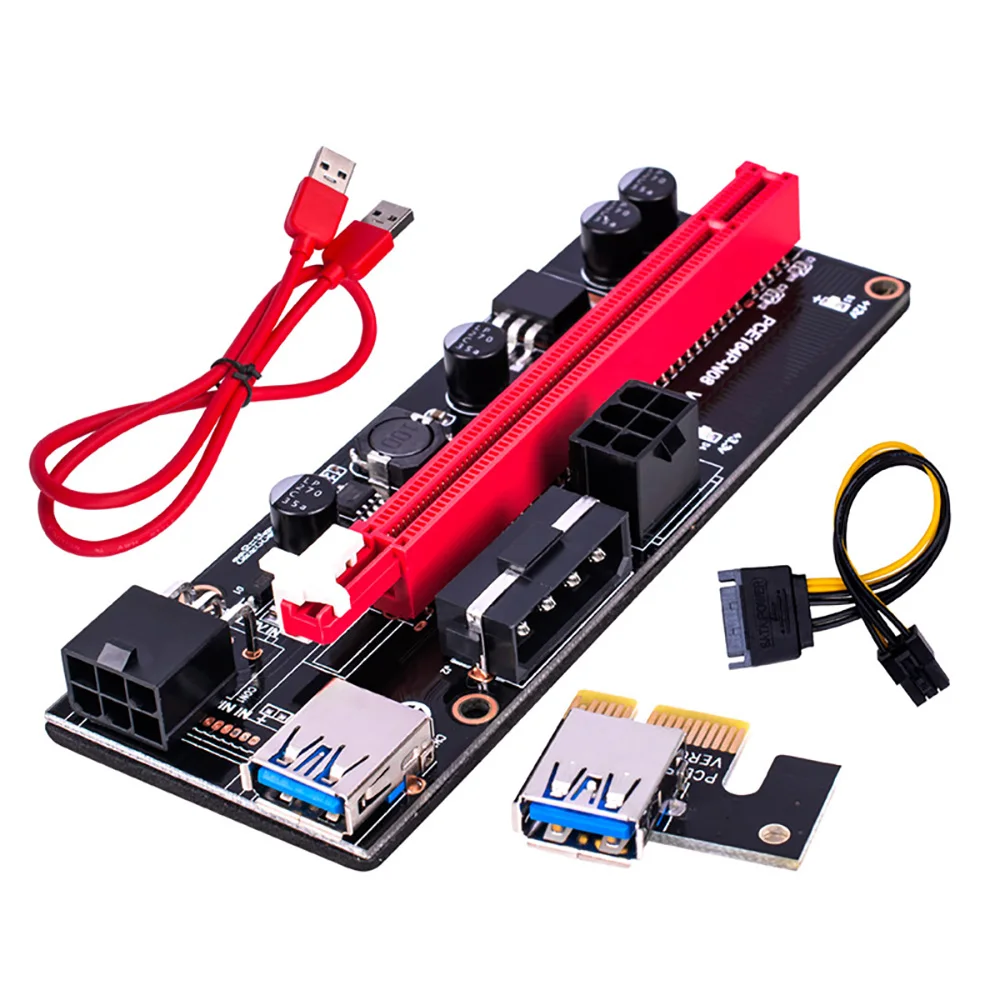 Newest VER009 USB 3.0 PCI-E Riser VER 009S Express 1X 4x 8x 16x Extender Riser Adapter Card with SATA 15pin to 6 pin Power Cable