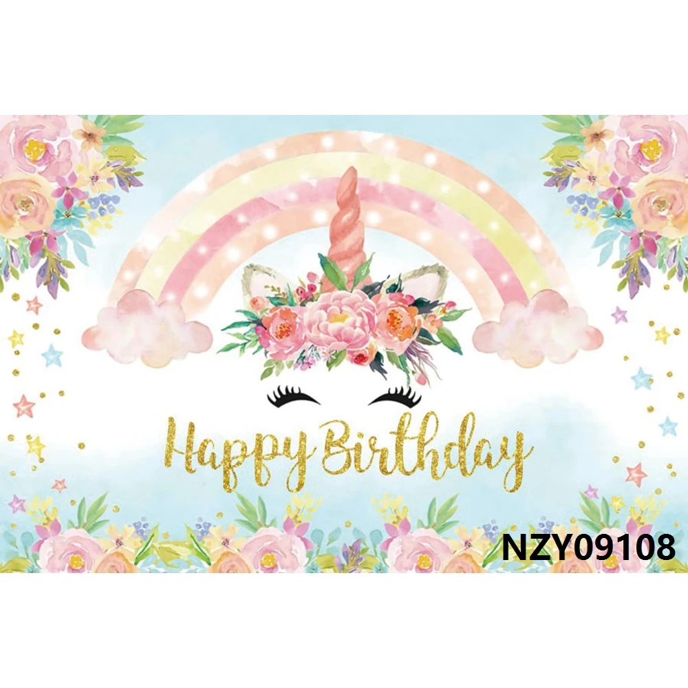 Nitree фон с единорогом Радужный цветок облако Новорожденный ребенок душ девочка 1-й День рождения виниловый Фотофон