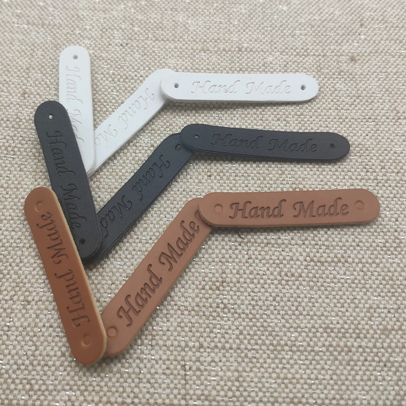 10X50Mm Hand Made Pu Leather Labels For Clothing Handmade Tags With Two Hole For Bags Hand Made Labels Pu Leather Tag