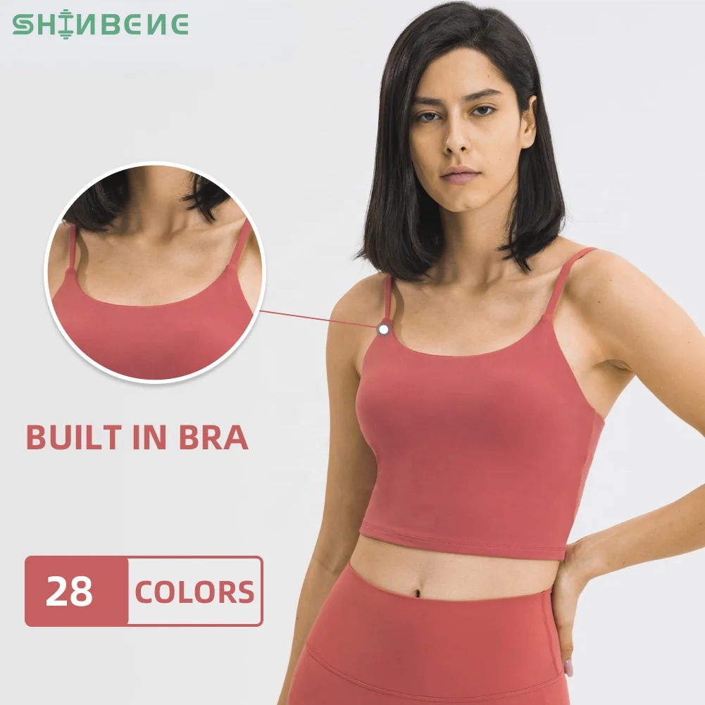 SHINBENE ESSENTIAL Push Up Padded Gym Fitness Crop Tops Women Plain Soft Nylon Yoga Workout Sports Bras with Removable Pads