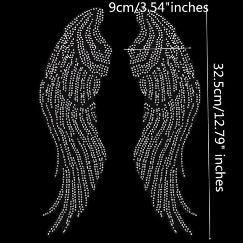 Large Angel Pairs Wing Rhinestone Applique  Iron On Rhinestone Transfer applique patches hot fix rhinestone transfer motifs