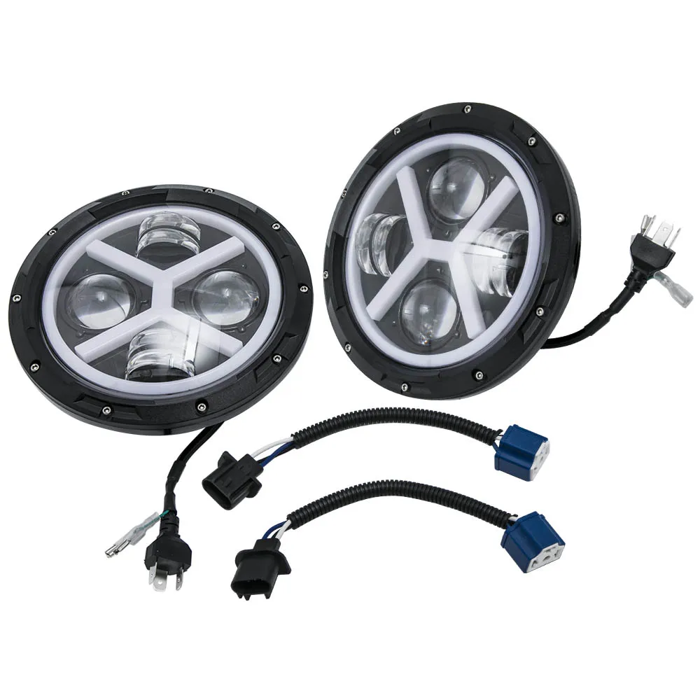 

MAXPEEDINGRODS 1Pair Round 7inch LED Headlight /w Halo Angle Eyes Fit For Jeep Wrangler JK LJ TJ for Land Rover 90/110 1983