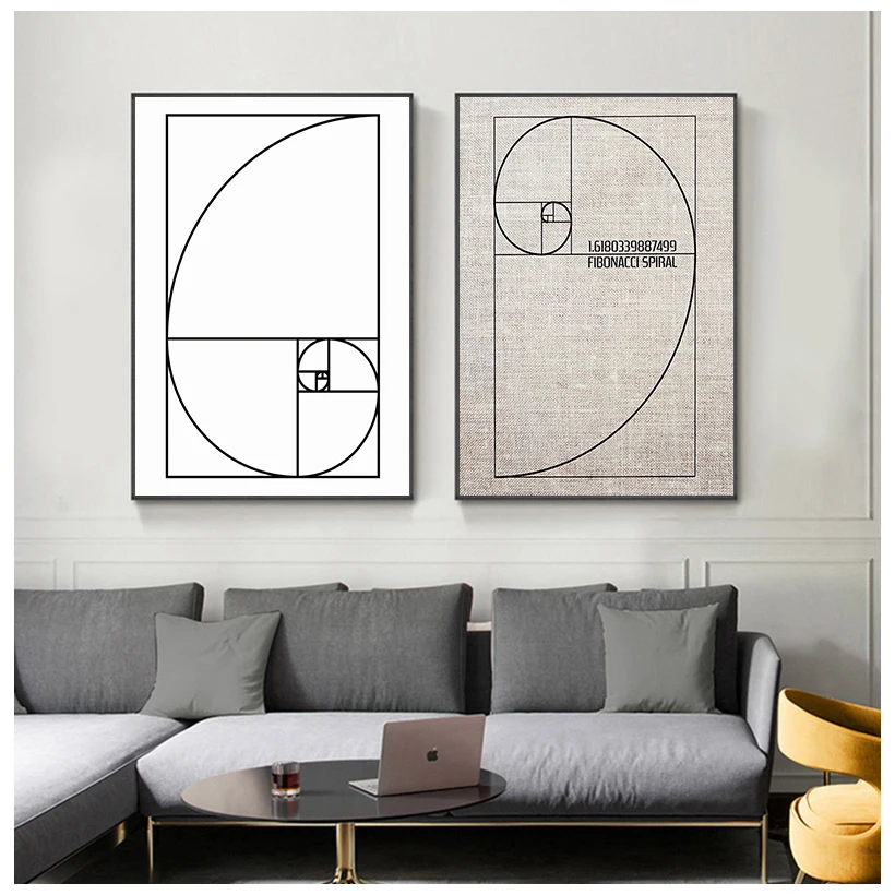 Fibonacci Spiral Patent Wall Art Canvas Painting Golden Ratio Posters and Prints Vintage Blueprint Gift idea Science Decoration