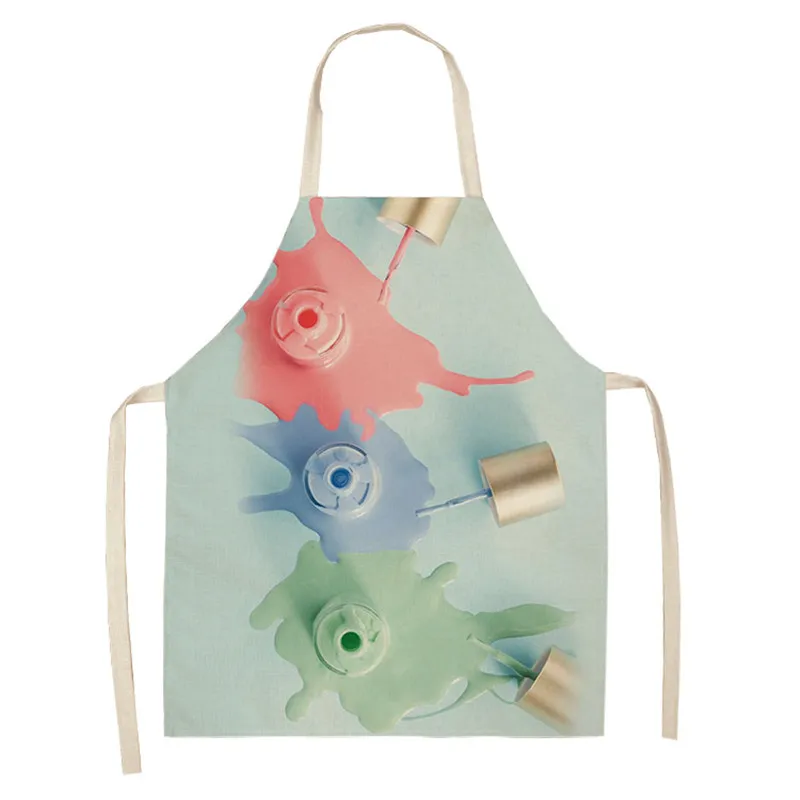 Kitchen Apron Color Nail Polish Bottle Printed Sleeveless Cotton Linen Aprons Men Women Home Cleaning Tools Tablier Fartuchy