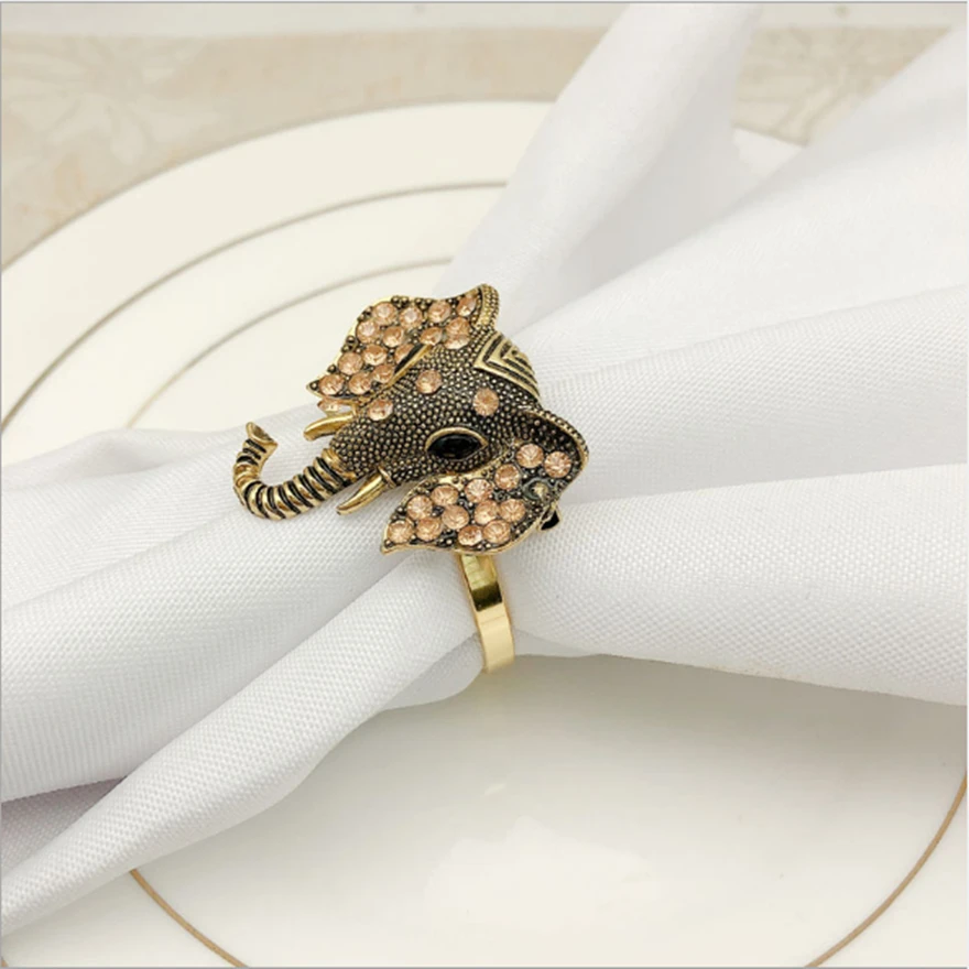 6pcs/lot Retro elephant diamond napkin ring metal napkin ring wedding party tableware napkin buckle desktop decorations