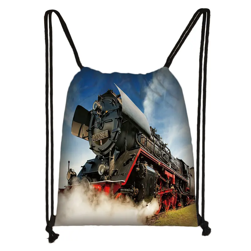 Locomotive / Steam Train Backpack Children School Bags Kids School Backpack Book Bag Boys Girls Casual Drawstring Bag