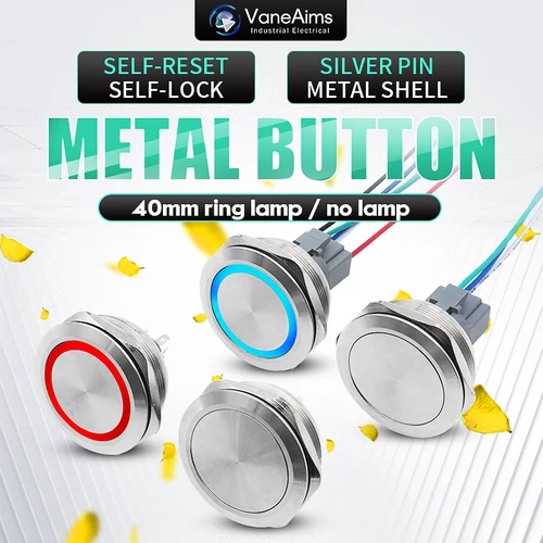 Imagen 1 del producto Botón Metálico Momentáneo de 40MM, Interruptor de Bloqueo Automático, Botón de Reinicio Encendido/Apagado con Luz LED, Accesorios DIY 3/12/24/220V Rojo Verde Azul